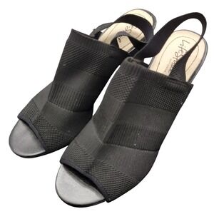 LifeStride Afton Heeled Sandals Women 10M Black Stretch Knit Peep Toe Slingback